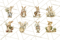 Vintage Spring Bunny Clipart, Whimsical Bunny Gardening Product Image 2