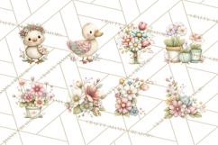 Spring Garden Animals Clipart, Cute Pastel Bunny Chick Lamb Product Image 4