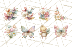 Spring Garden Animals Clipart, Cute Pastel Bunny Chick Lamb Product Image 5