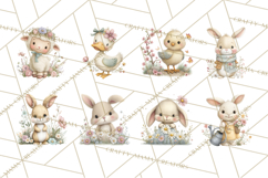 Spring Garden Animals Clipart, Cute Pastel Bunny Chick Lamb Product Image 8