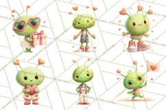 Green Alien Valentine Clipart PNG, Cute Alien Valentines Product Image 8
