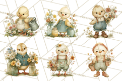 Vintage Spring Chicks Clipart, Cute Baby Chick Gardening Product Image 8