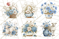 French Vintage Spring Clipart PNG, Pastel Bunny &amp; Floral Art Product Image 3
