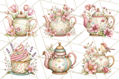 Tea Time Notes Clipart, Cozy Teapot and Cup Clip Art PNG Product Image 2