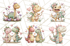 Valentine Dinosaur Clipart PNG, Cute Valentine Dinosaurs Product Image 3