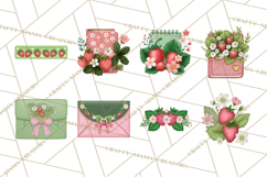 Strawberry Stationery Clipart, Pastel Office Supplies Png Product Image 2