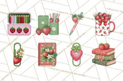 Strawberry Stationery Clipart, Pastel Office Supplies Png Product Image 9