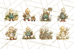 Vintage Spring Chicks Clipart, Cute Baby Chick Gardening Product Image 4