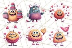 Valentine Monster Clipart PNG, Cute Valentine Monsters, Kids Product Image 9