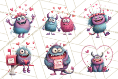 Valentine Monster Clipart PNG, Cute Valentine Monsters, Kids Product Image 8
