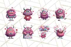 Valentine Monster Clipart PNG, Cute Valentine Monsters, Kids Product Image 4