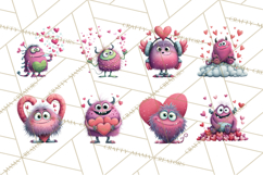 Valentine Monster Clipart PNG, Cute Valentine Monsters, Kids Product Image 6