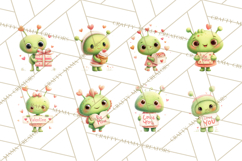 Green Alien Valentine Clipart PNG, Cute Alien Valentines Product Image 7