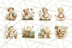 Vintage Spring Chicks Clipart, Cute Baby Chick Gardening Product Image 7