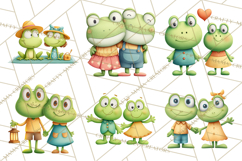 Cute Frog Couple Clipart, Baby Frogs Romantic Png Product Image 8