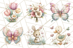 Spring Garden Animals Clipart, Cute Pastel Bunny Chick Lamb Product Image 2
