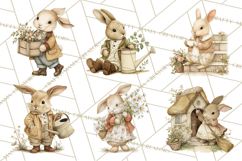 Vintage Spring Bunny Clipart, Whimsical Bunny Gardening Product Image 5