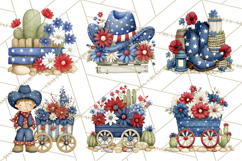Patriotic Western Clipart, Whimsical Red White Blue Desert Product Image 9