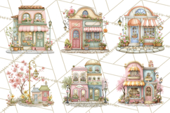 Watercolor Spring Town Clipart, Whimsical Pastel Village Product Image 8