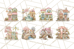 Watercolor Spring Town Clipart, Whimsical Pastel Village Product Image 6