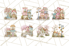 Watercolor Spring Town Clipart, Whimsical Pastel Village Product Image 2