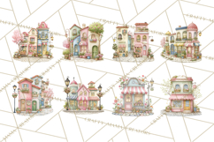 Watercolor Spring Town Clipart, Whimsical Pastel Village Product Image 4