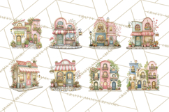 Watercolor Spring Town Clipart, Whimsical Pastel Village Product Image 5