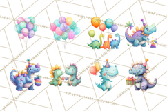 Dinosaur Birthday Clipart PNG, Watercolor Dino Birthday Product Image 5