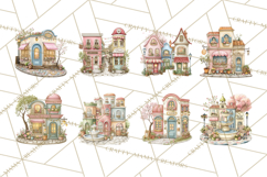 Watercolor Spring Town Clipart, Whimsical Pastel Village Product Image 3