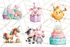 Farm Birthday Clipart PNG, Watercolor Farm Animals Birthday Product Image 9