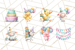 Farm Birthday Clipart PNG, Watercolor Farm Animals Birthday Product Image 4