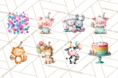 Farm Birthday Clipart PNG, Watercolor Farm Animals Birthday Product Image 5