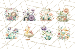Spring Garden Animals Clipart, Whimsical Bunny Duck Frog Png Product Image 2