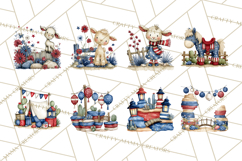 Patriotic Western Clipart, Whimsical Red White Blue Desert Product Image 3