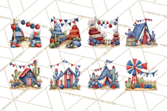 Patriotic Western Clipart, Whimsical Red White Blue Desert Product Image 4