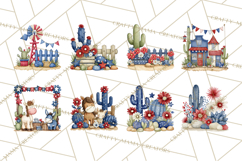 Patriotic Western Clipart, Whimsical Red White Blue Desert Product Image 6