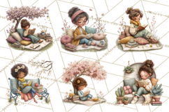 Spring Reading Clipart, Cozy Book Lovers PNG Product Image 8