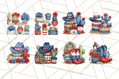 Patriotic Western Clipart, Whimsical Red White Blue Desert Product Image 7