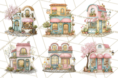 Watercolor Spring Town Clipart, Whimsical Pastel Village Product Image 7