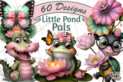 Cute Turtle Frog Alligator Pond Animals Clipart PNG Product Image 1