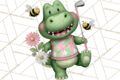 Golfing Frog Turtle Alligator Argyle Clipart PNG Product Image 3