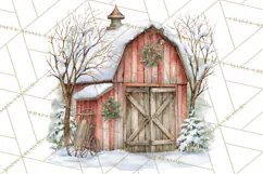Winter Barn Christmas Clipart PNG, Farmhouse Christmas Product Image 5