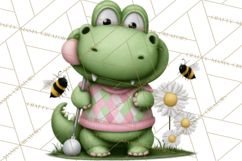 Golfing Frog Turtle Alligator Argyle Clipart PNG Product Image 5
