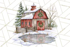 Winter Barn Christmas Clipart PNG, Farmhouse Christmas Product Image 3