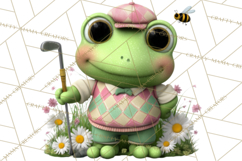 Golfing Frog Turtle Alligator Argyle Clipart PNG Product Image 3