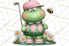 Golfing Frog Turtle Alligator Argyle Clipart PNG Product Image 4