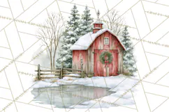Winter Barn Christmas Clipart PNG, Farmhouse Christmas Product Image 5