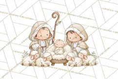 Christmas Nativity Clipart, Watercolor Nativity Scene PNG Product Image 5
