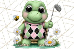 Golfing Frog Turtle Alligator Argyle Clipart PNG Product Image 5