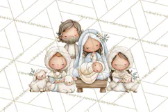 Christmas Nativity Clipart, Watercolor Nativity Scene PNG Product Image 2